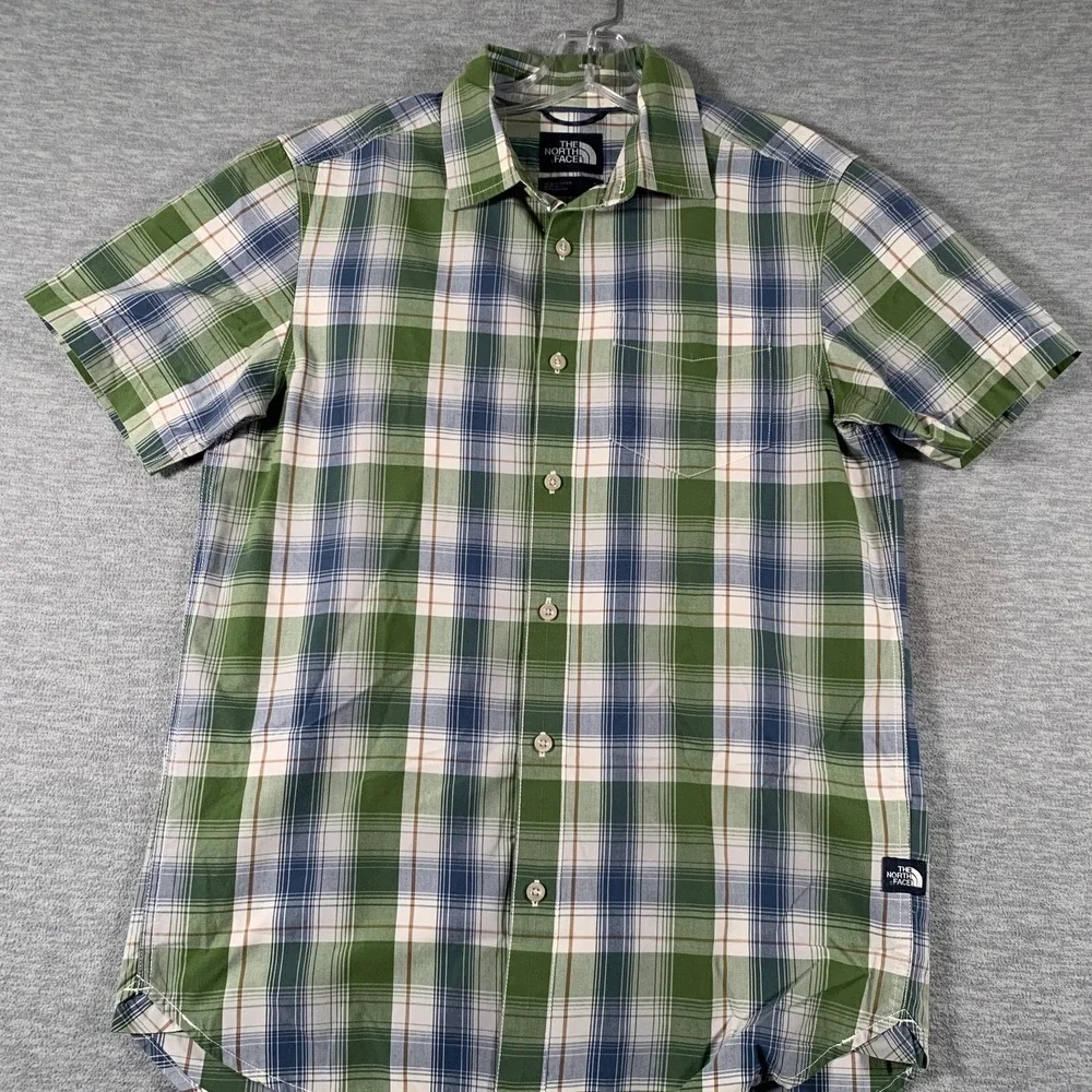 The North Face Shirt Mens Small Green Blue Plaid Short Sleeve Button Casual